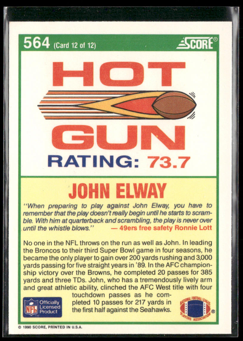 John Elway 1990 Score #564 Denver Broncos