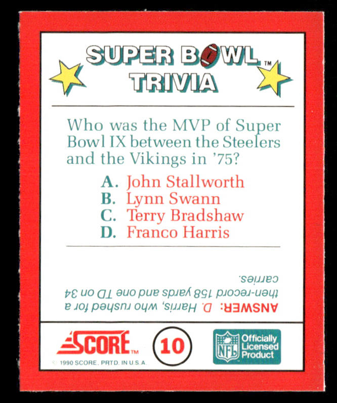 Super Bowl Trivia 1990 Score Magic Motion: Super Bowl Trivia #10