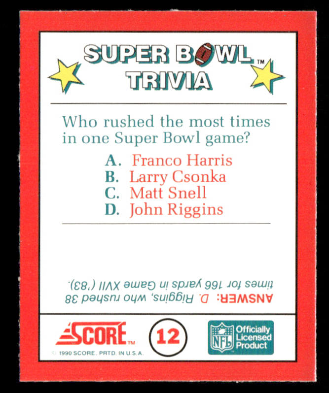 Super Bowl Trivia 1990 Score Magic Motion: Super Bowl Trivia #12