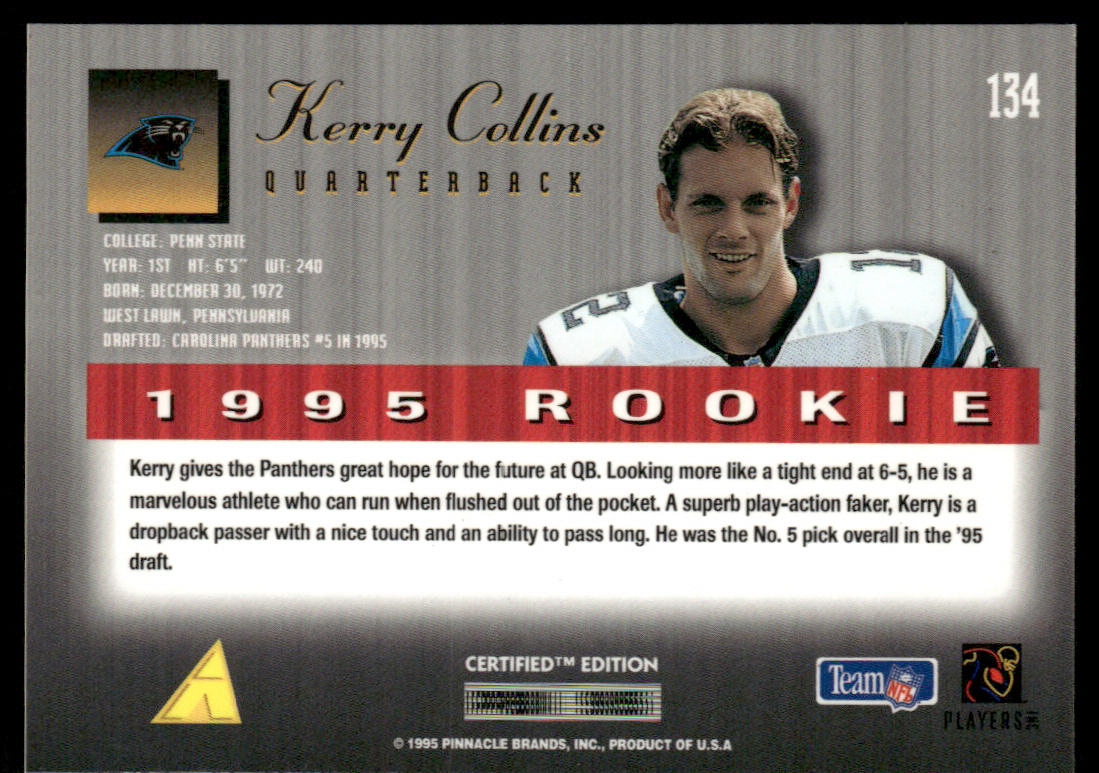 Kerry Collins 1995 Select Certified #134 RC Carolina Panthers