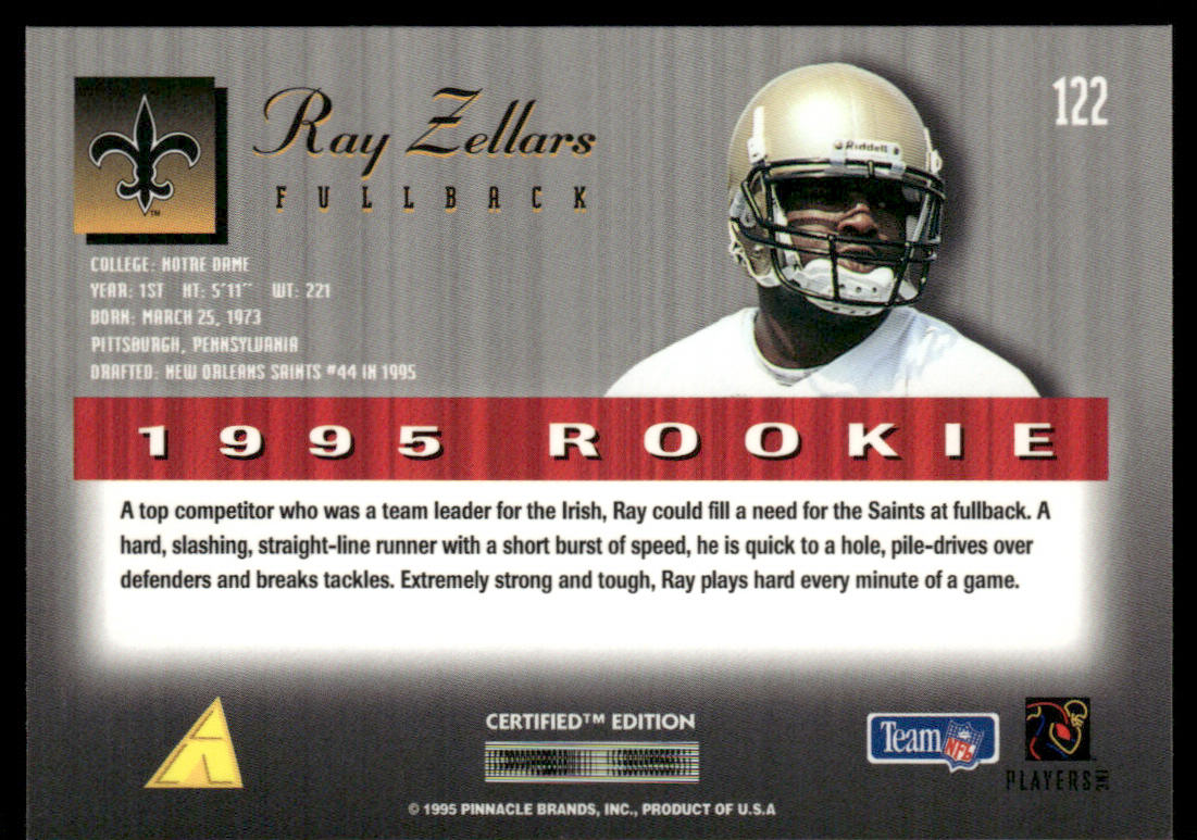 Ray Zellars 1995 Select Certified #122 RC New Orleans Saints