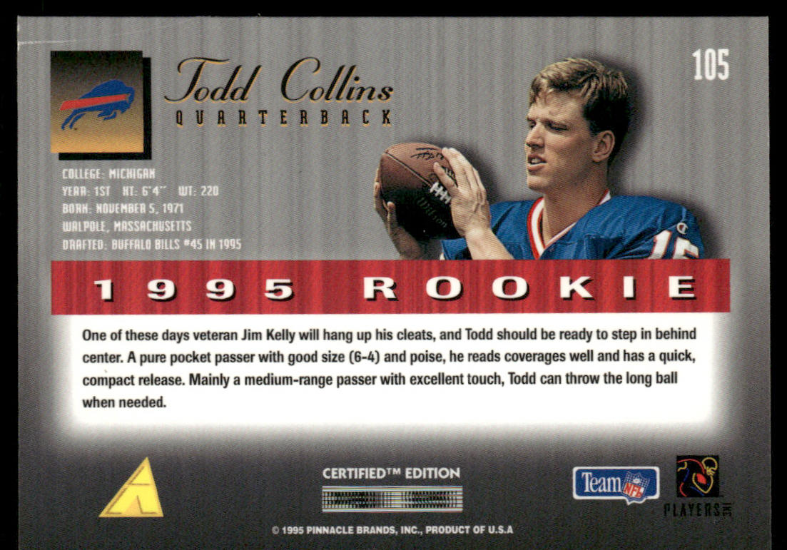 Todd Collins 1995 Select Certified #105 RC Buffalo Bills