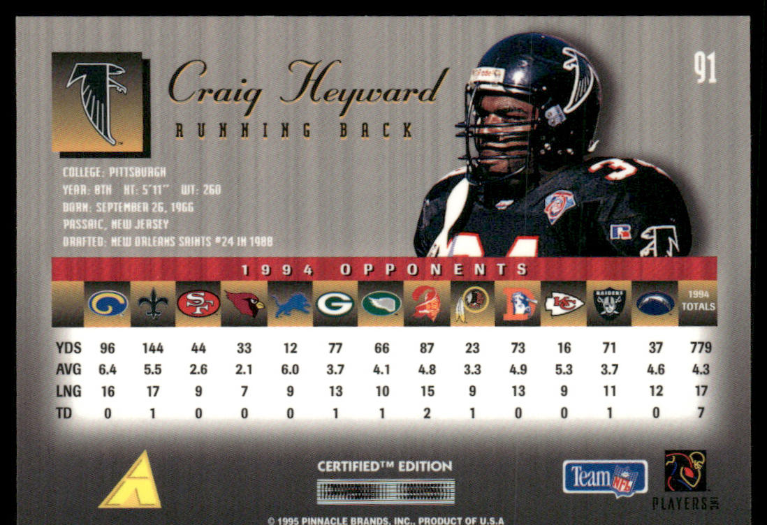 Craig Heyward 1995 Select Certified #91 Atlanta Falcons
