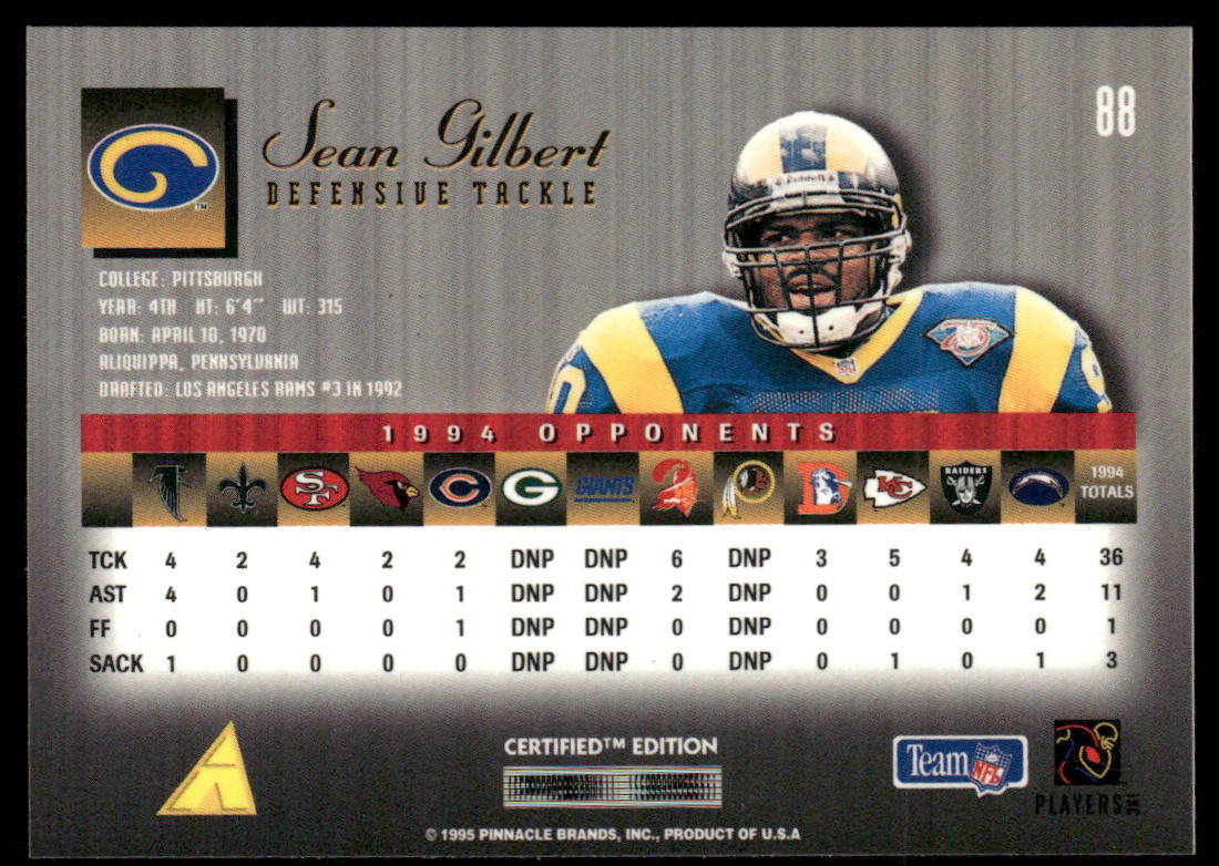 Sean Gilbert 1995 Select Certified #88 St. Louis Rams