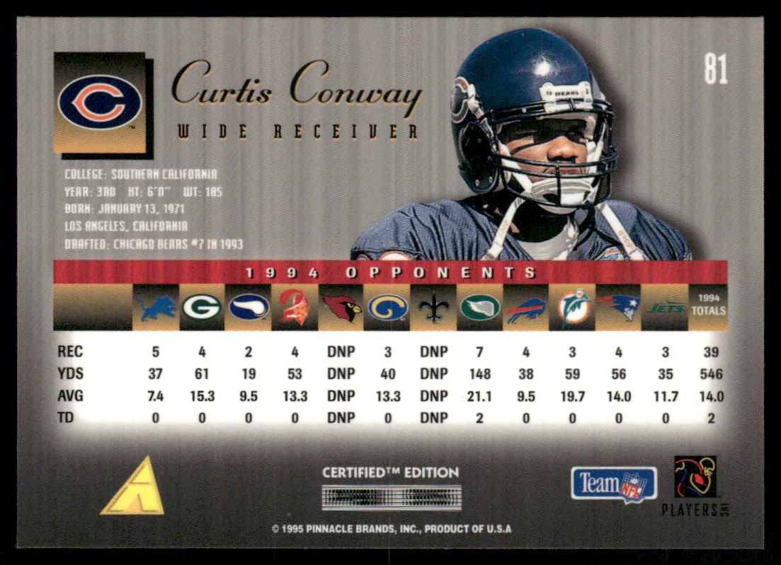 Curtis Conway 1995 Select Certified #81 Chicago Bears
