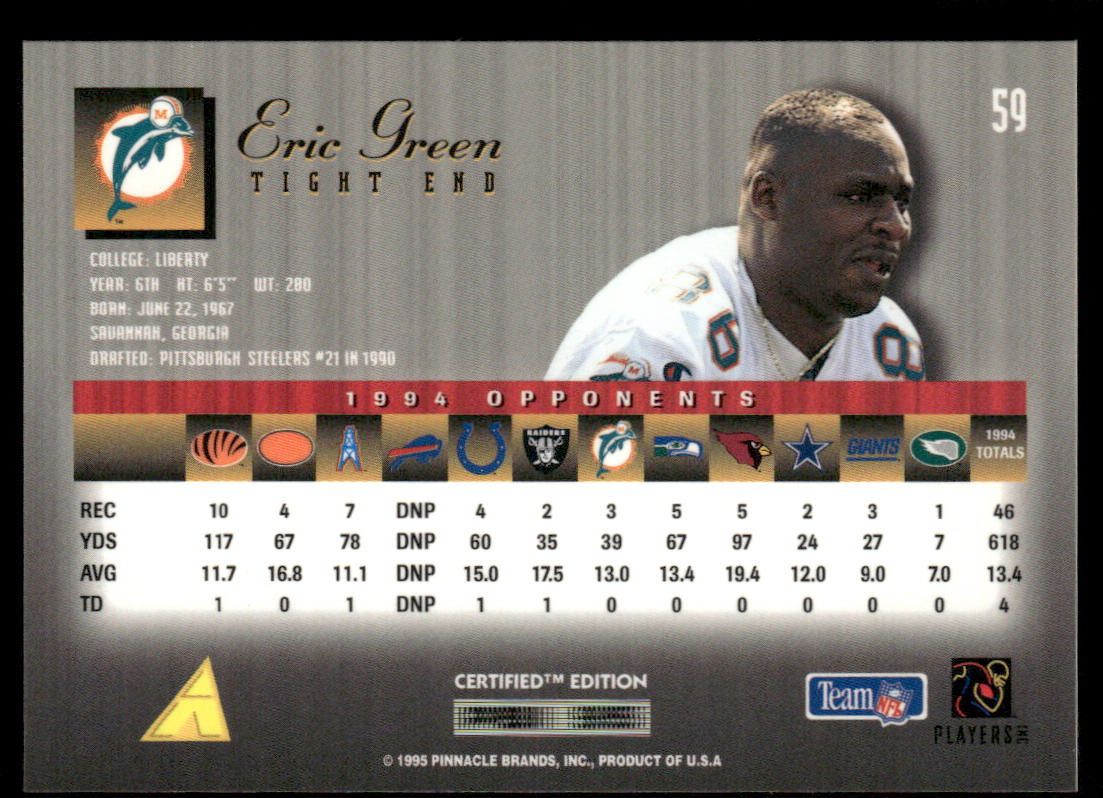 Eric Green 1995 Select Certified #59 Miami Dolphins