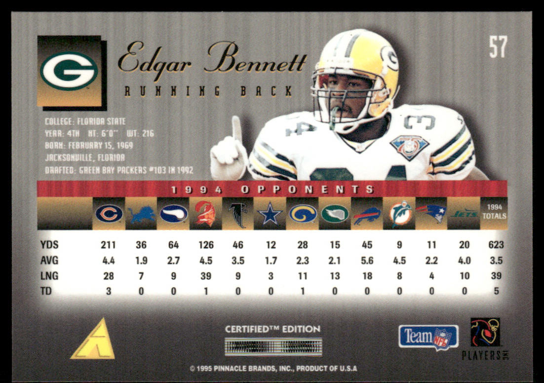 Edgar Bennett 1995 Select Certified #57 Green Bay Packers