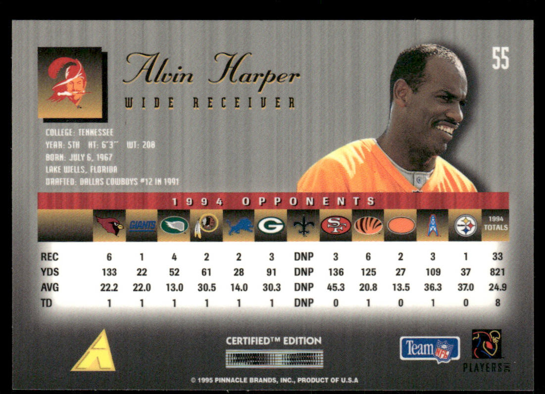 Alvin Harper 1995 Select Certified #55 Tampa Bay Buccaneers