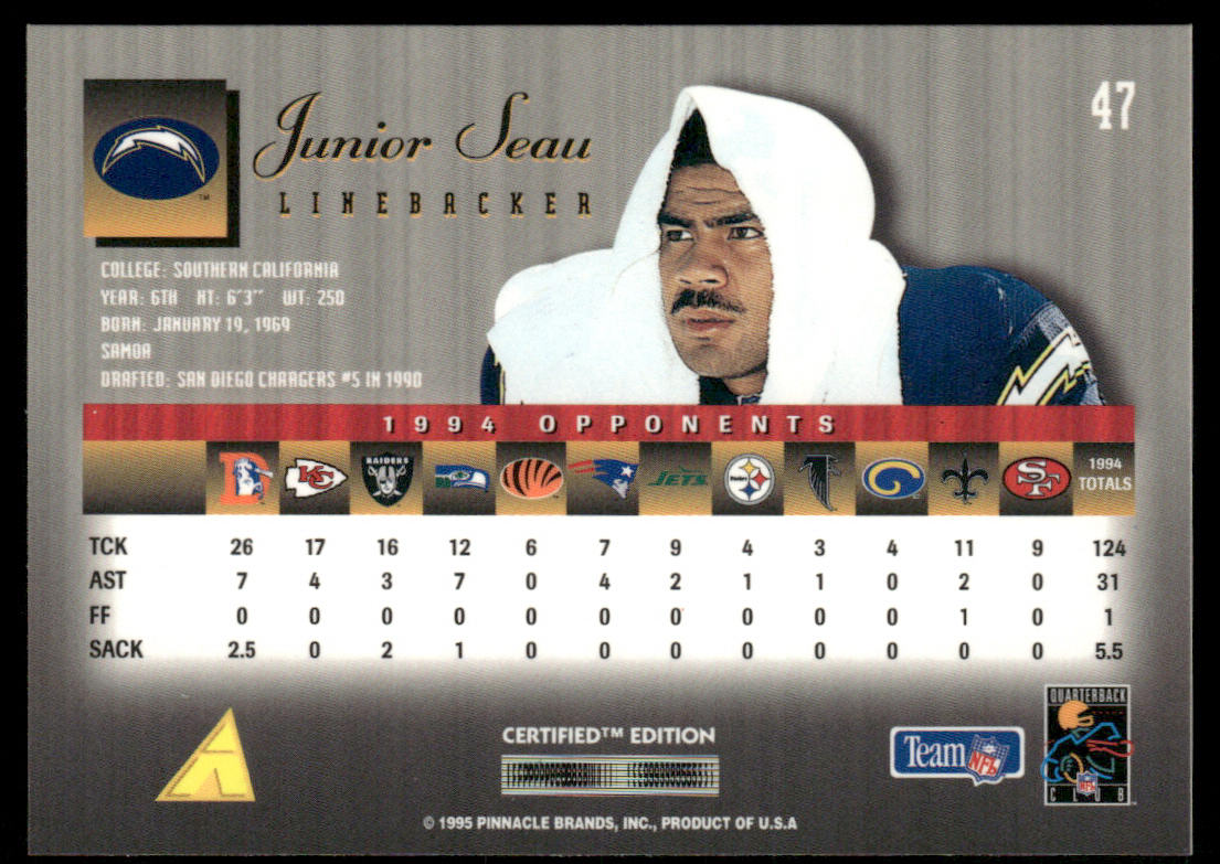Junior Seau 1995 Select Certified #47 San Diego Chargers