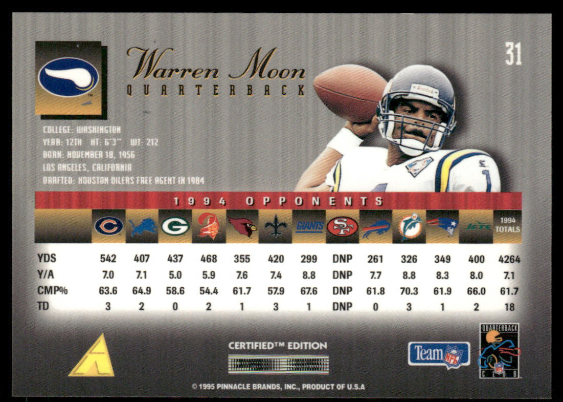 Warren Moon 1995 Select Certified #31 Minnesota Vikings