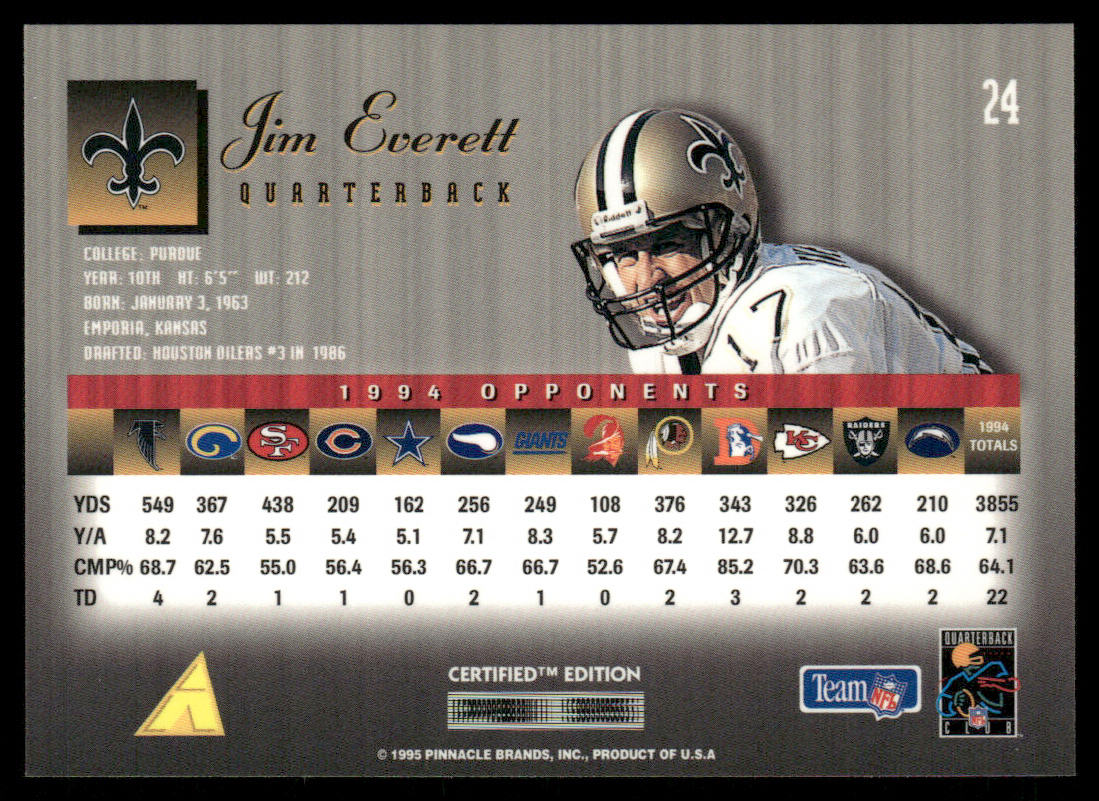 Jim Everett 1995 Select Certified #24 New Orleans Saints