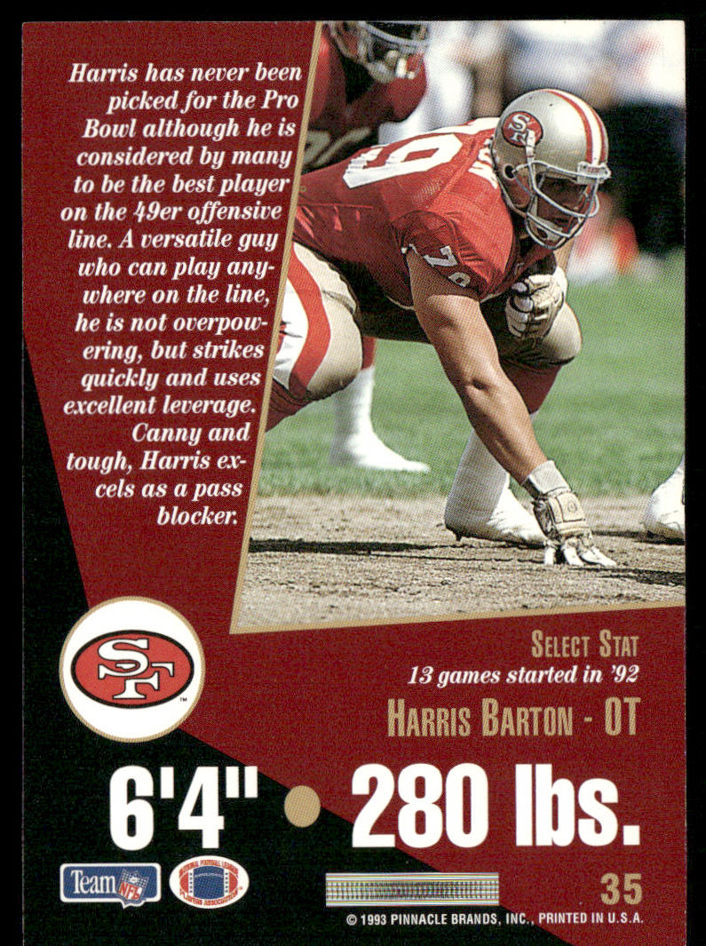 Harris Barton 1993 Select #35 San Francisco 49ers
