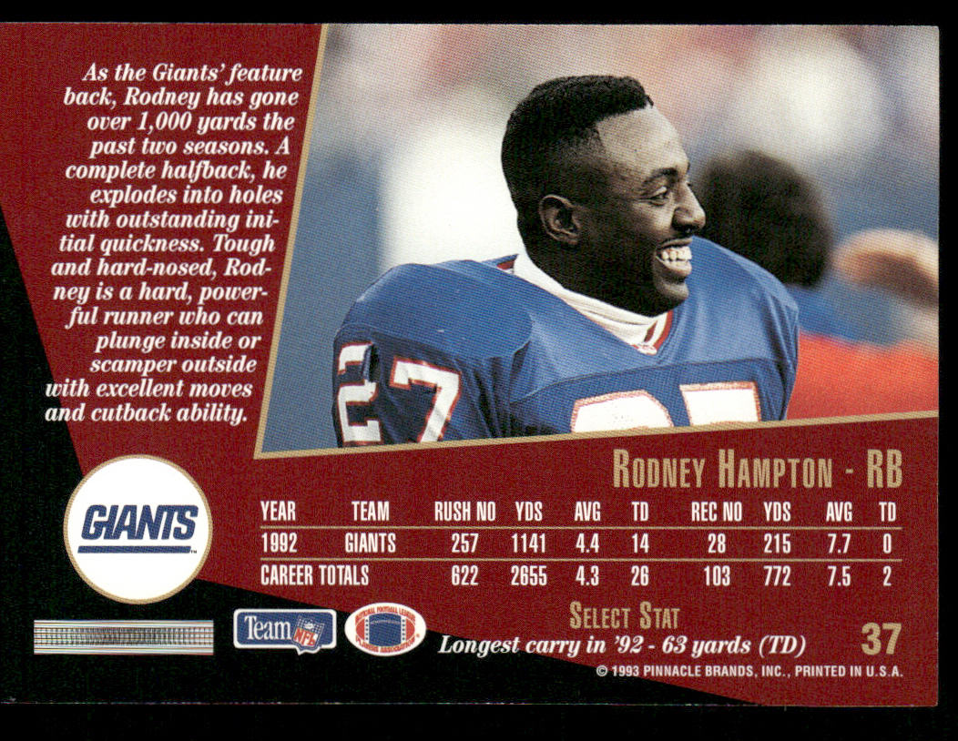 Rodney Hampton 1993 Select #37 New York Giants