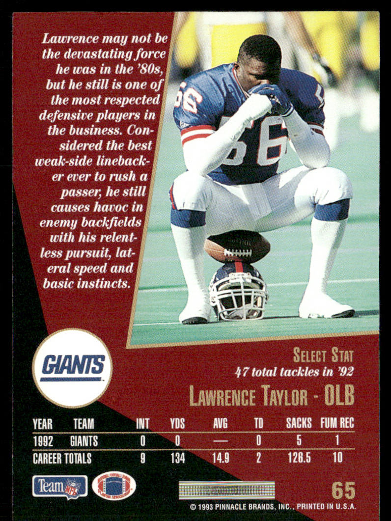 Lawrence Taylor 1993 Select #65 New York Giants