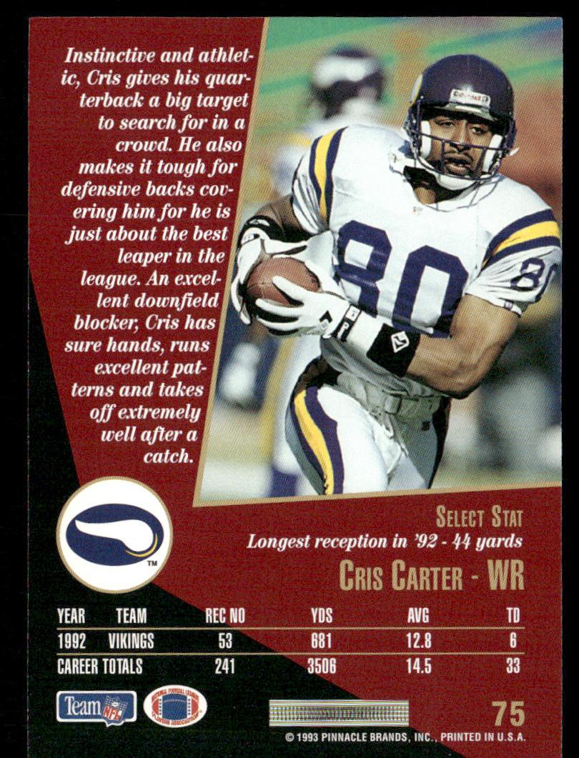 Cris Carter 1993 Select #75 Minnesota Vikings