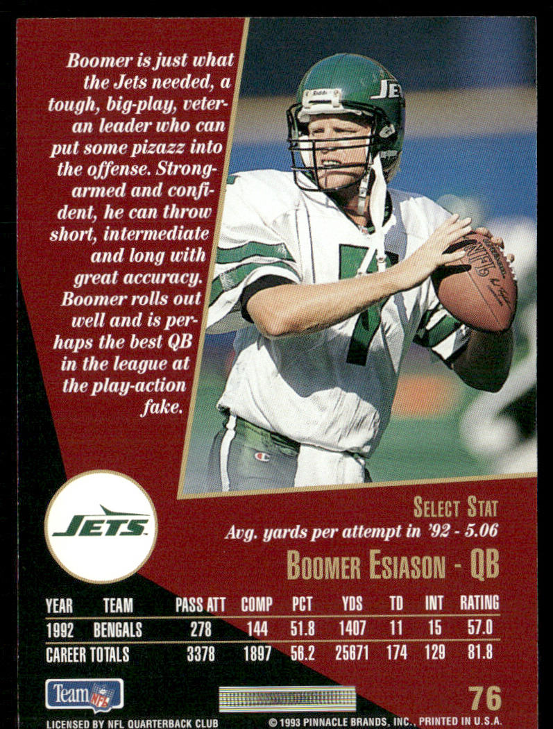 Boomer Esiason 1993 Select #76 New York Jets