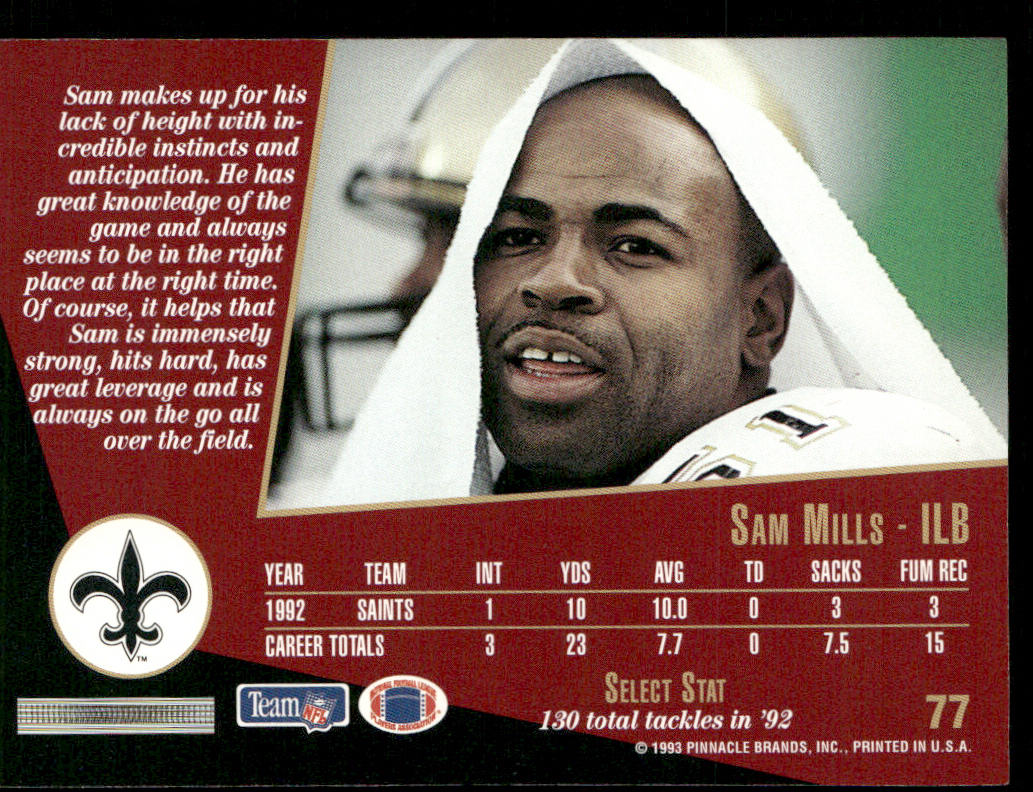 Sam Mills 1993 Select #77 New Orleans Saints