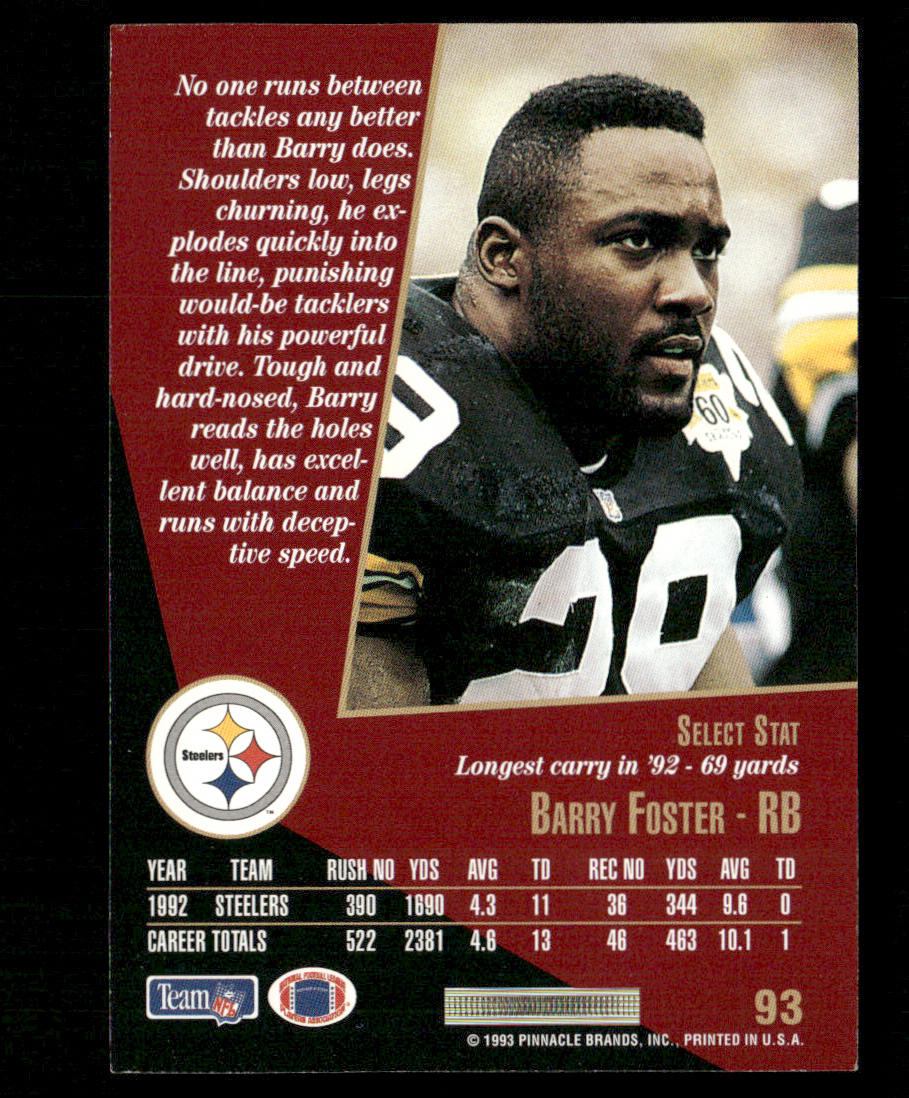 Barry Foster 1993 Select #93 Pittsburgh Steelers