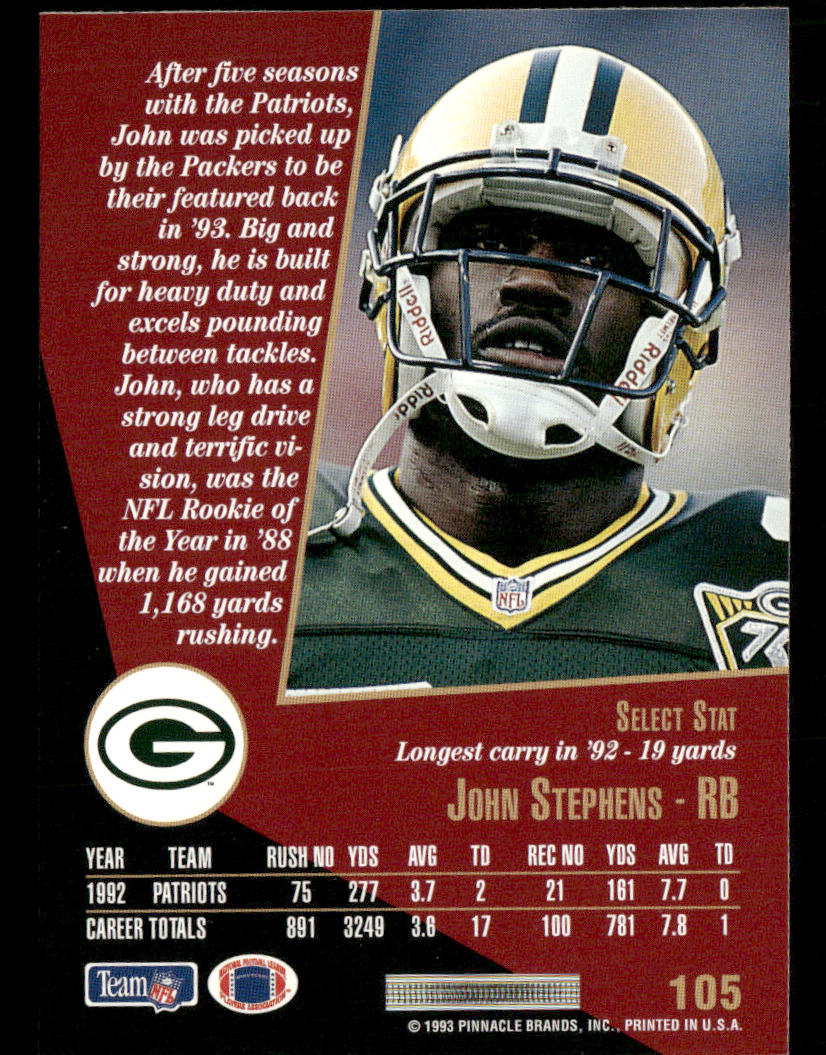 John Stephens 1993 Select #105 Green Bay Packers