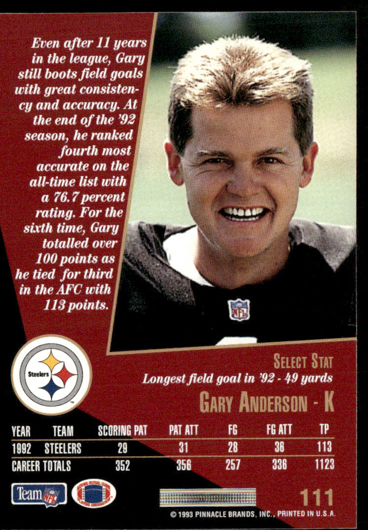 Gary Anderson 1993 Select #111 Pittsburgh Steelers