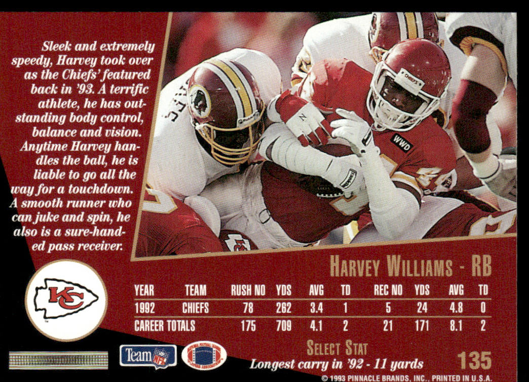 Harvey Williams 1993 Select #135 Kansas City Chiefs