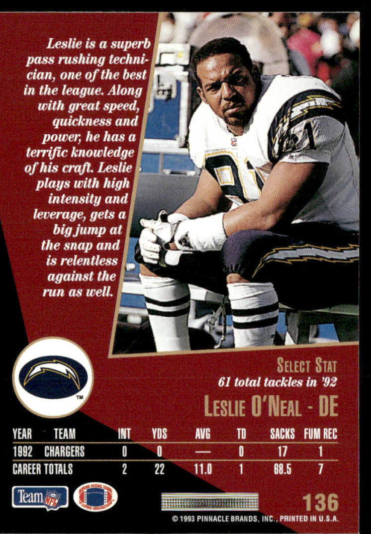 Leslie O'Neal 1993 Select #136 San Diego Chargers