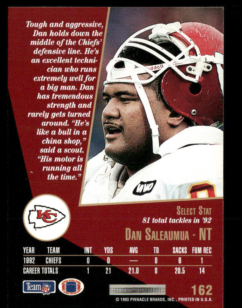 Dan Saleaumua 1993 Select #162 Kansas City Chiefs
