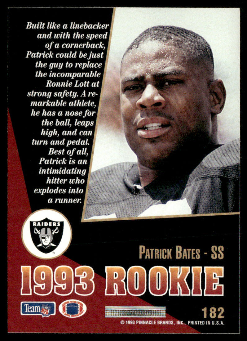 Patrick Bates 1993 Select #182 RC Los Angeles Raiders