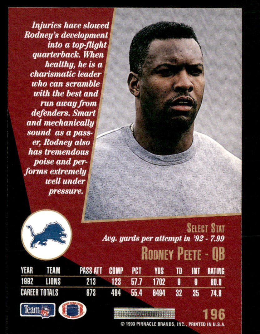 Rodney Peete 1993 Select #196 Detroit Lions