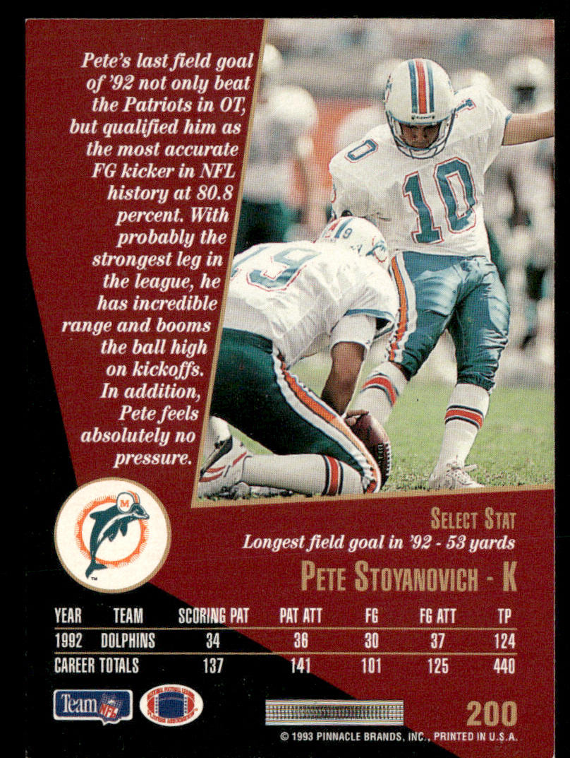Pete Stoyanovich 1993 Select #200 Miami Dolphins