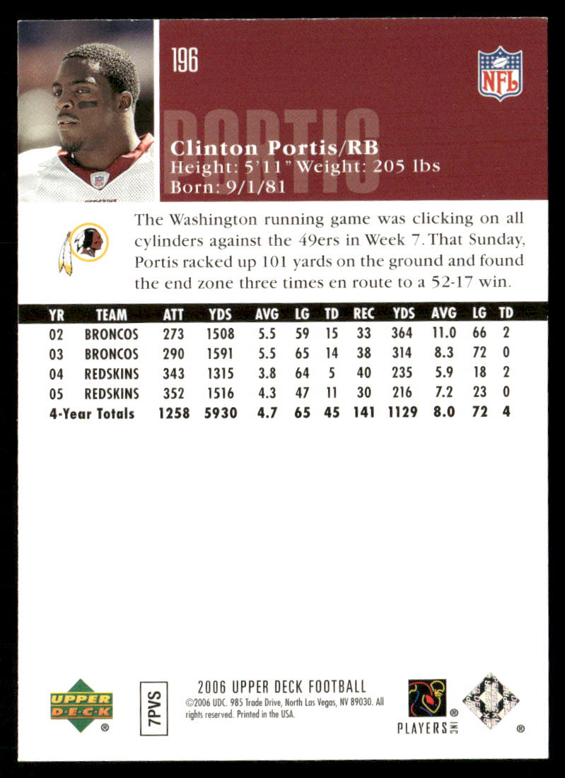 Clinton Portis 2006 Upper Deck #196 Washington Redskins