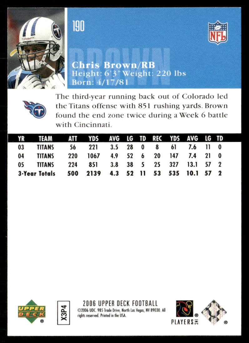 Chris Brown 2006 Upper Deck #190 Tennessee Titans