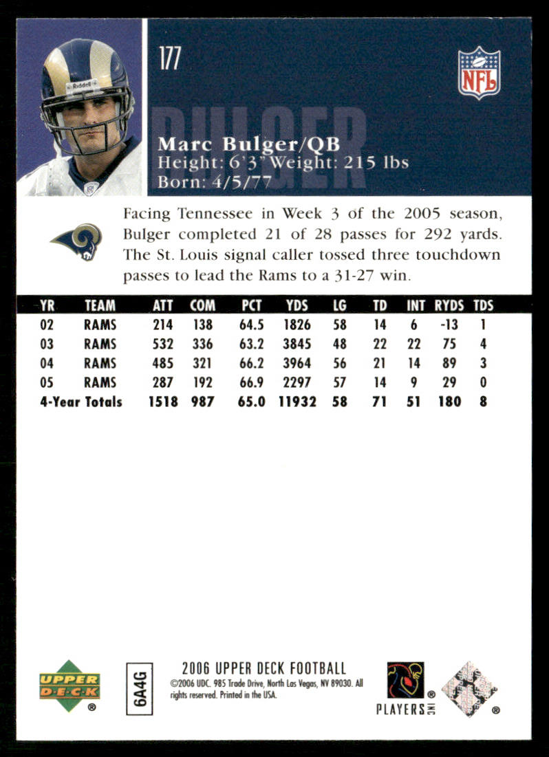 Marc Bulger 2006 Upper Deck #177 St. Louis Rams