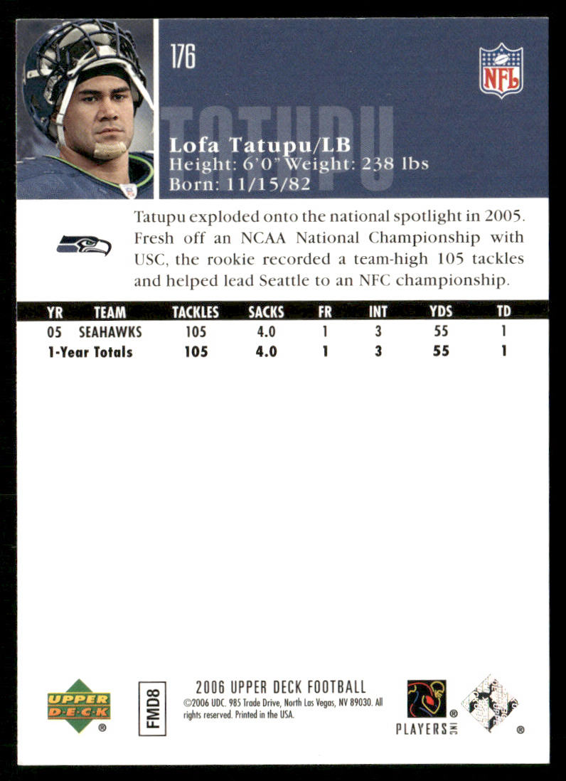 Lofa Tatupu 2006 Upper Deck #176 Seattle Seahawks