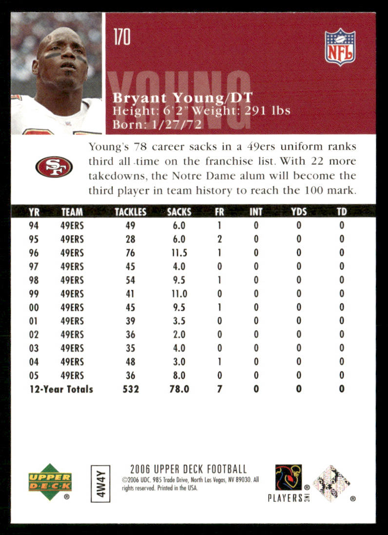 Bryant Young 2006 Upper Deck #170 San Francisco 49ers