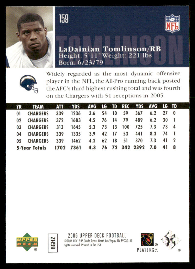 LaDainian Tomlinson 2006 Upper Deck #159 San Diego Chargers