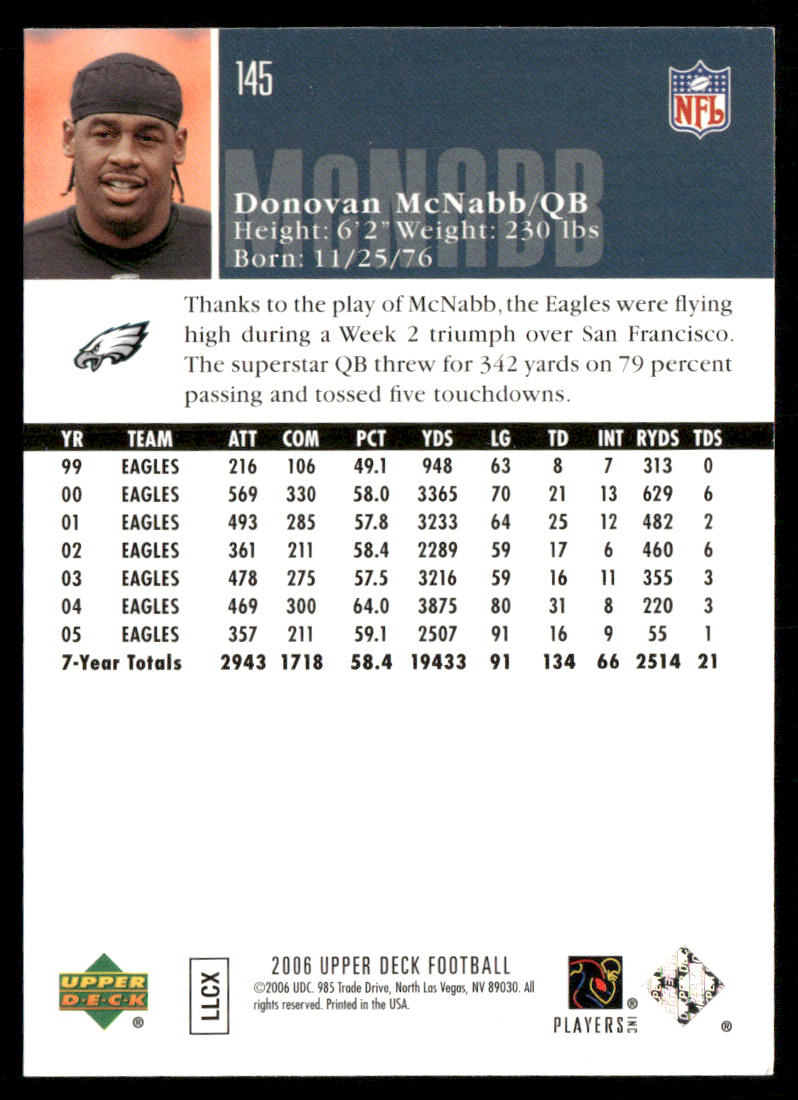 Donovan McNabb 2006 Upper Deck #145 Philadelphia Eagles