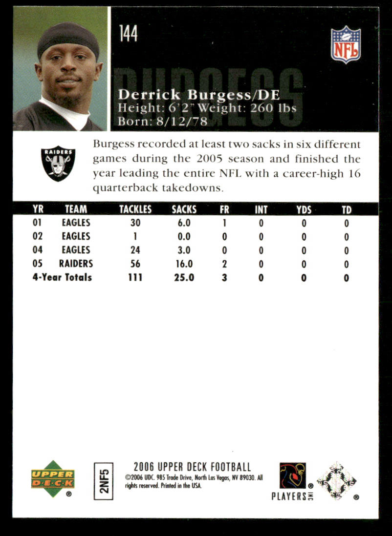 Derrick Burgess 2006 Upper Deck #144 Oakland Raiders