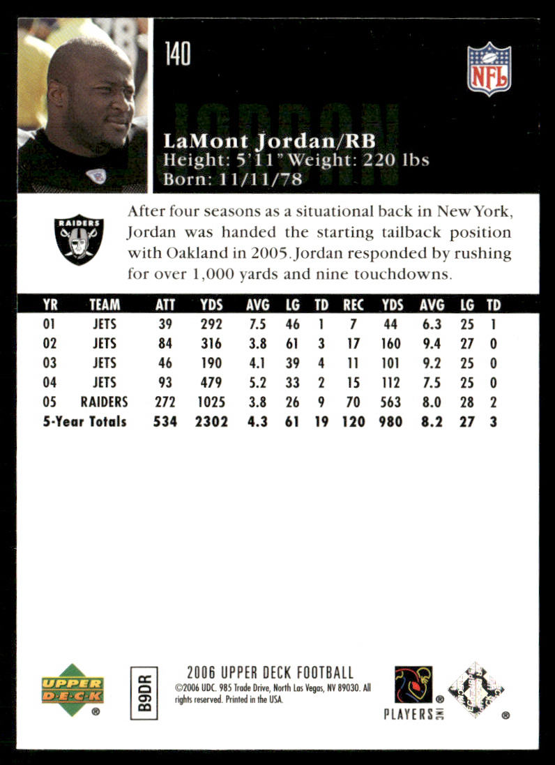 LaMont Jordan 2006 Upper Deck #140 Oakland Raiders