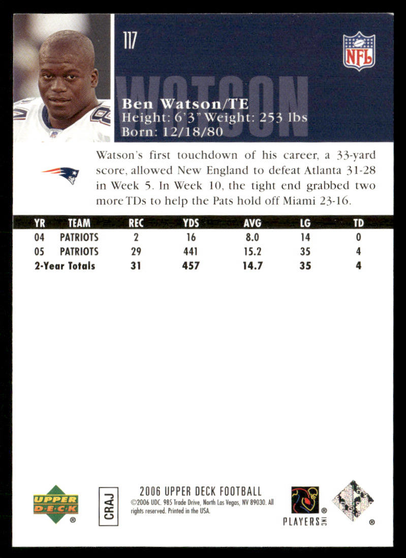 Ben Watson 2006 Upper Deck #117 New England Patriots