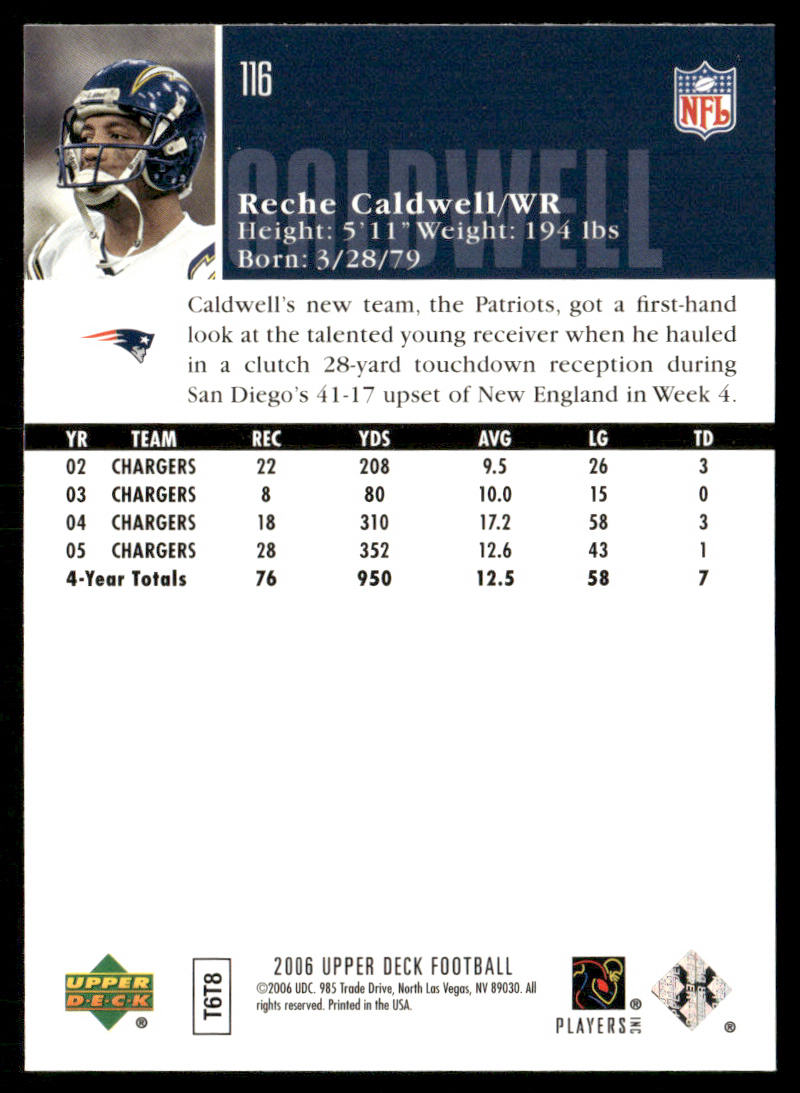 Reche Caldwell 2006 Upper Deck #116 New England Patriots