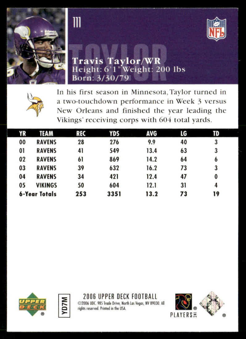 Travis Taylor 2006 Upper Deck #111 Minnesota Vikings