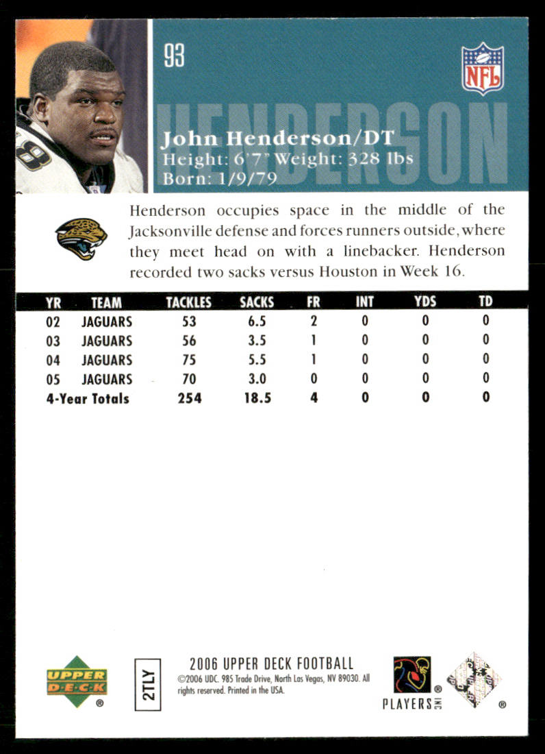 John Henderson 2006 Upper Deck #93 Jacksonville Jaguars