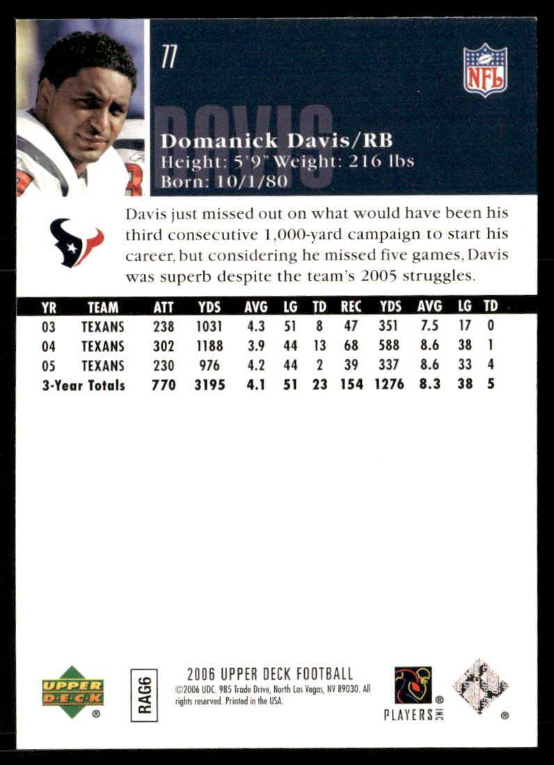 Domanick Davis 2006 Upper Deck #77 Houston Texans