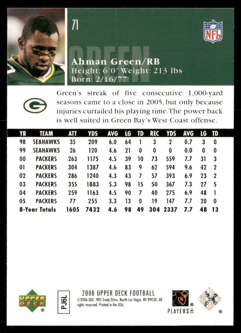 Ahman Green 2006 Upper Deck #71 Green Bay Packers