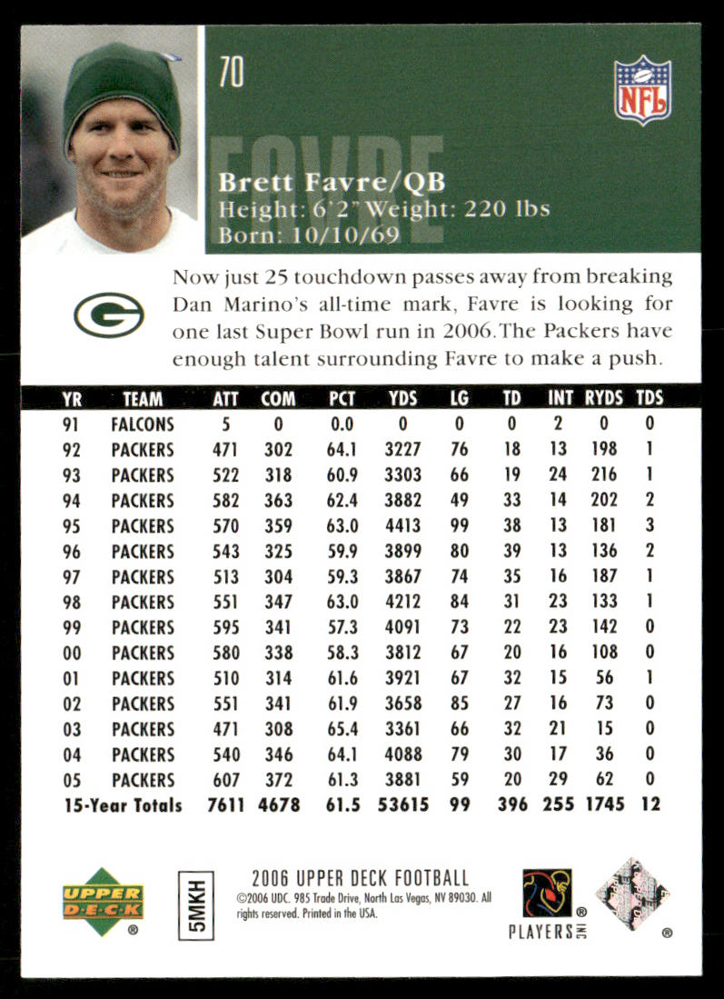 Brett Favre 2006 Upper Deck #70 Green Bay Packers