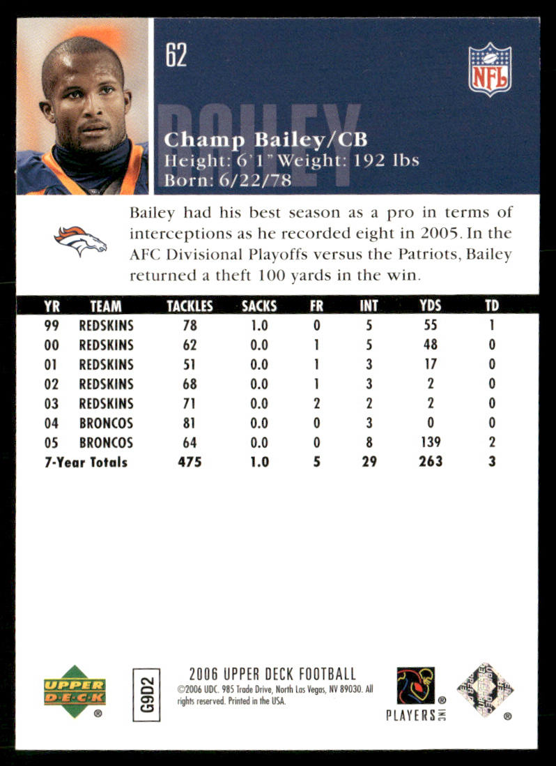 Champ Bailey 2006 Upper Deck #62 Denver Broncos