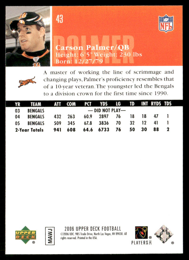 Carson Palmer 2006 Upper Deck #43 Cincinnati Bengals