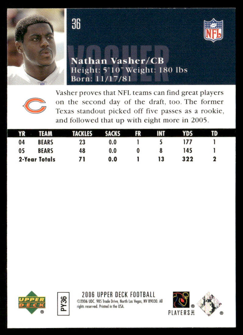 Nathan Vasher 2006 Upper Deck #36 Chicago Bears