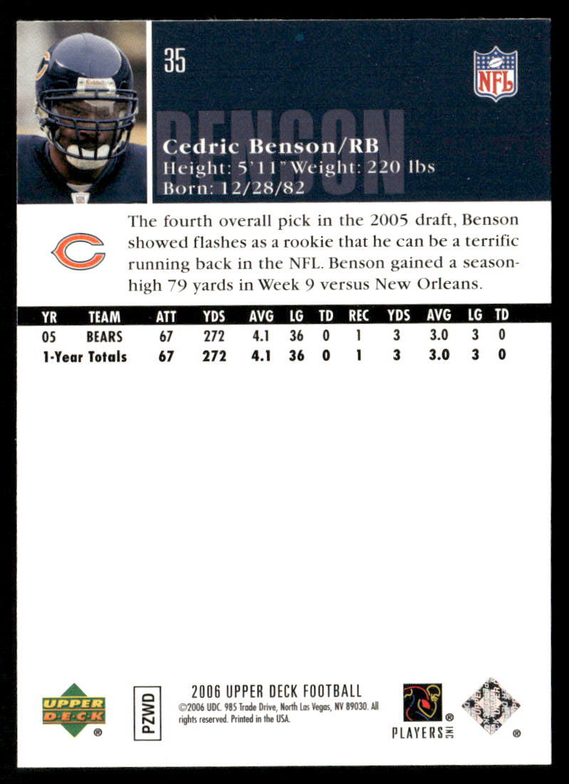 Cedric Benson 2006 Upper Deck #35 Chicago Bears